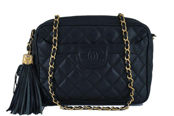 Chanel Vintage Black Caviar Classic Quilted Camera Case w Pocket Bag - Boutique Patina