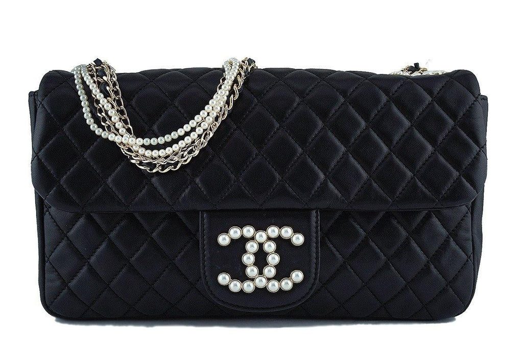 Chanel Black Rare Westminster Pearl Classic Quilted Flap Bag