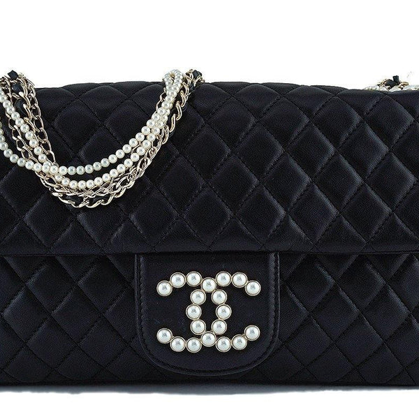 Chanel Black Rare Westminster Pearl Classic Quilted Flap Bag