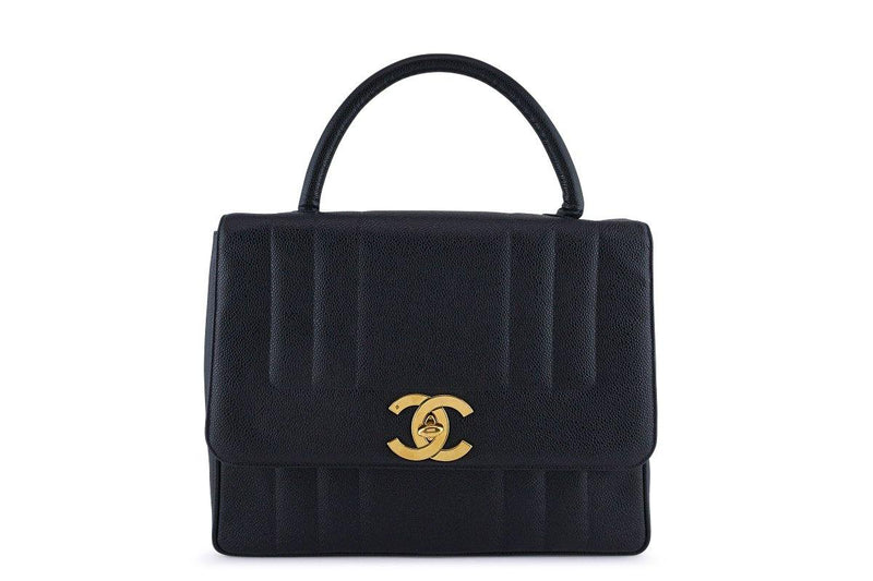 Chanel Vintage Black Caviar Classic Mademoiselle Kelly Flap Bag - Boutique Patina