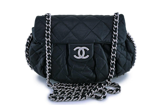 Chanel Black Textured Calf Medium Chain Around Crossbody Flap Bag SHW - Boutique Patina