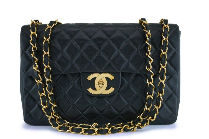 Chanel Black Vintage Lambskin Maxi Jumbo XL Classic Flap Bag 24k