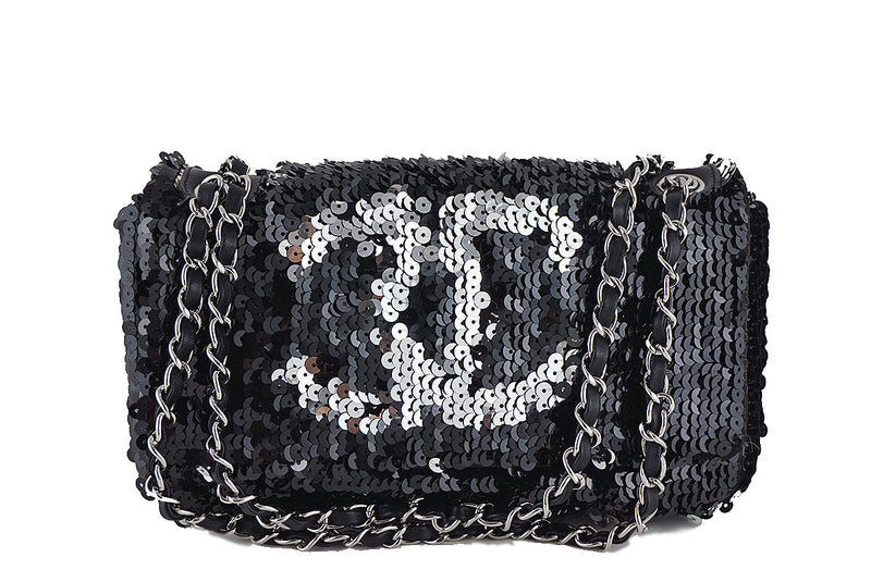 Chanel Black/Silver LIMITED Summer Nights Sequins Reversible Flap