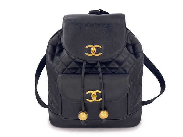 Chanel 1993 Vintage Black Caviar Large Quilted Backpack Bag 24k GHW