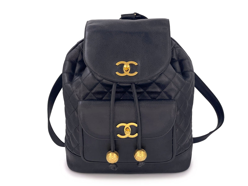 Chanel 1993 Vintage Black Caviar Large Quilted Backpack Bag 24k