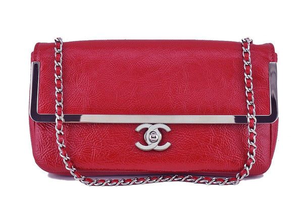 Chanel Red Textured Patent Luxe Frame Classic Flap Bag - Boutique Patina