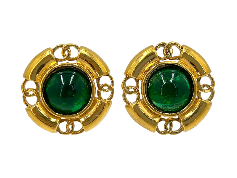 Chanel 93A Vintage Green Gripoix Stud Earrings - Boutique Patina