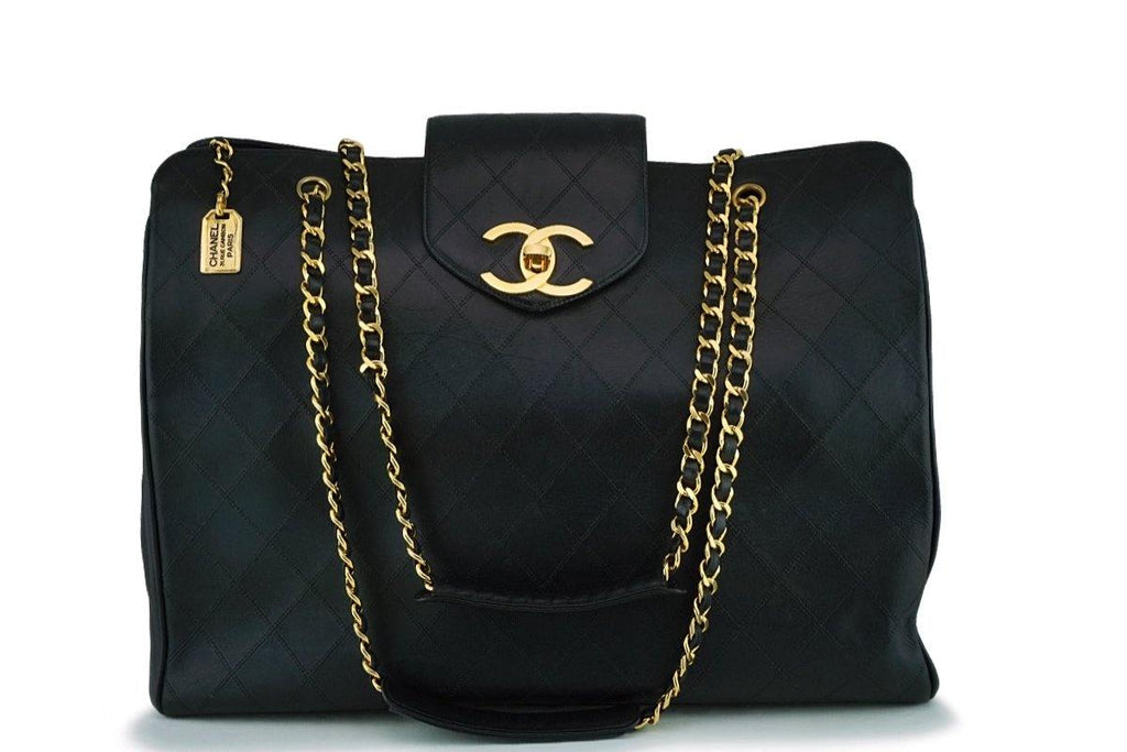 Chanel Vintage Supermodel Weekender Bag Quilted Leather Large Black 13814916