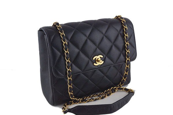 Chanel Black Caviar Square Quilted Classic Flap Bag - Boutique Patina