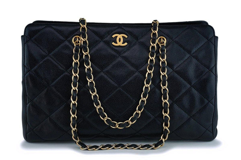 Chanel Black Caviar Quilted Large Shopper Tote Bag GHW - Boutique Patina