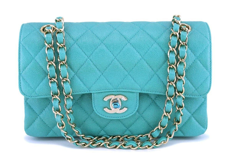 NIB 19S Chanel Iridescent Green Caviar Small Classic Double Flap Bag GHW - Boutique Patina