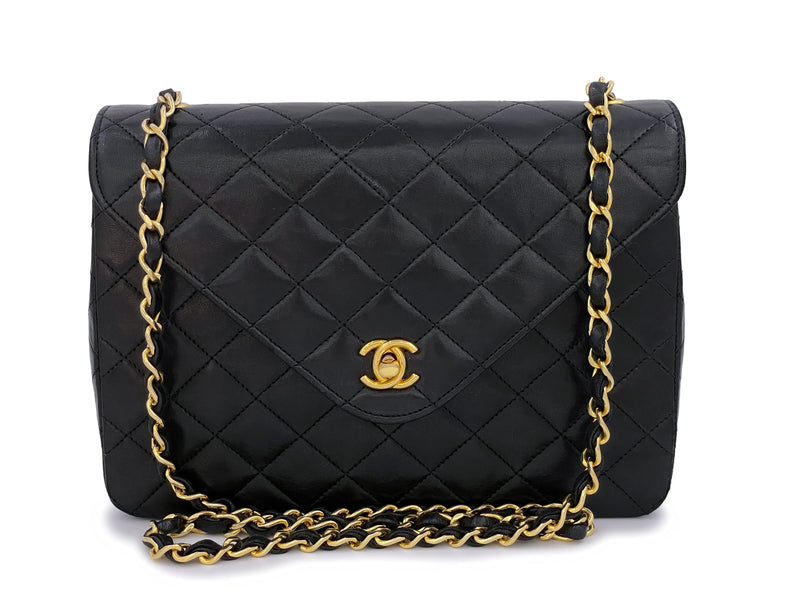 Chanel Black Quilted Lambskin Leather Envelope Flap Bag