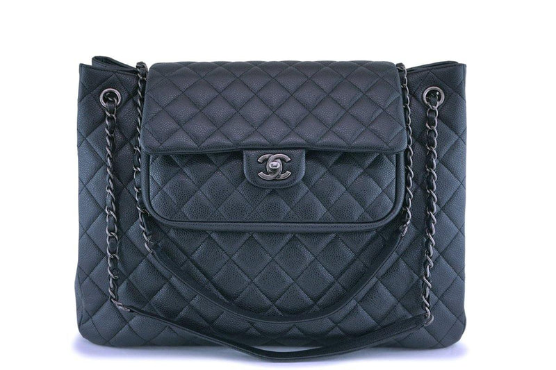 Chanel Charcoal Gray Caviar Classic Flap Timeless Tote Bag
