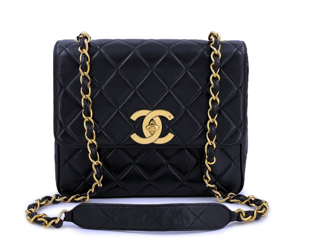 Chanel Vintage 1989 Black Tall Medium Classic Double Flap Bag 24k GHW 67230  For Sale at 1stDibs