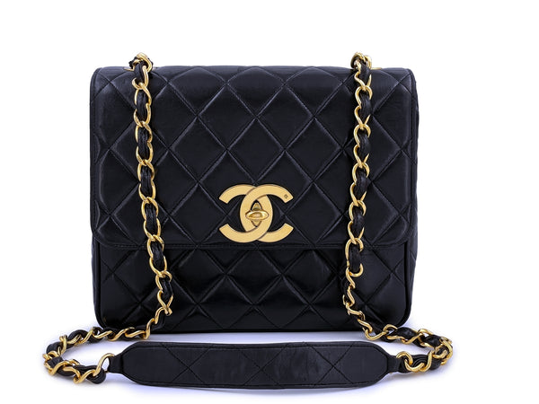 Chanel Vintage Black Tall Medium Classic Flap Bag Messenger 24k GHW - Boutique Patina