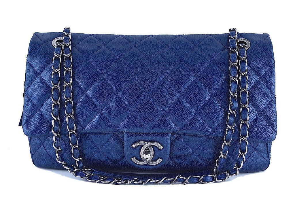 Chanel Pale Blue Iridescent Matte Caviar Jumbo Classic 2.55 Double Flap Bag