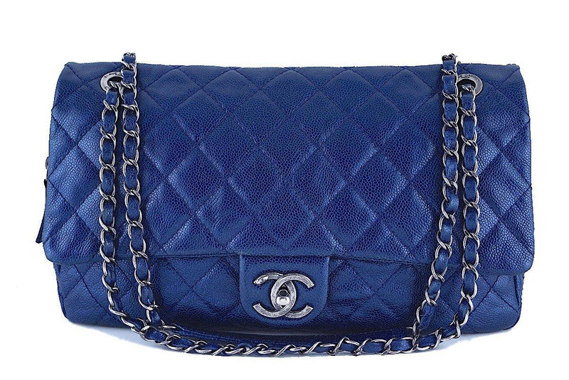 Chanel Metallic Silver Quilted Lambskin Small Classic Double Flap Silver Hardware, 2021, Womens Handbag