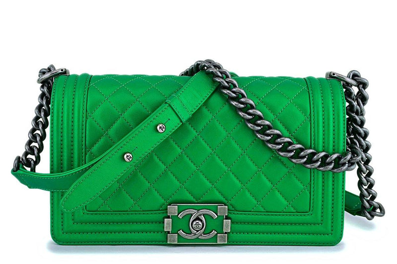 Chanel Calfskin Chevron Quilted Medium Boy Flap Light Green Bag