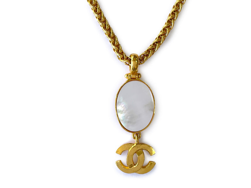 Chanel Vintage 95A Mother of Pearl CC Pendant Long Necklace