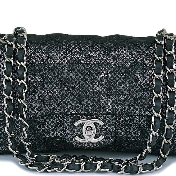 Chanel Classic Flap Hidden Mesh Medium Black Sequins Shoulder Bag