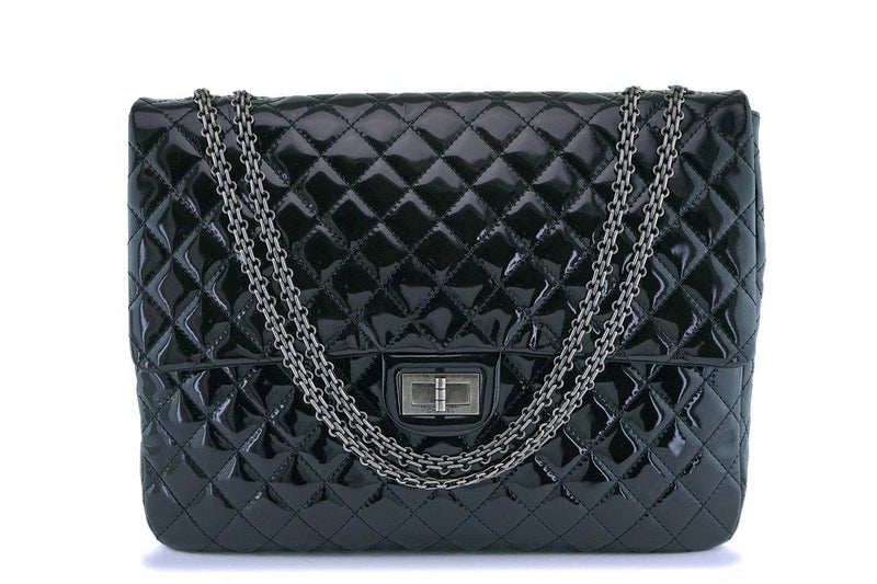 Chanel Oversized Black Patent Classic Reissue XL Flap Bag RHW - Boutique Patina