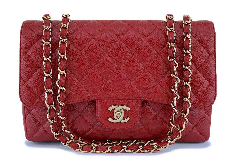 Chanel Red Caviar Jumbo Classic Flap Bag 24k GHW - Boutique Patina