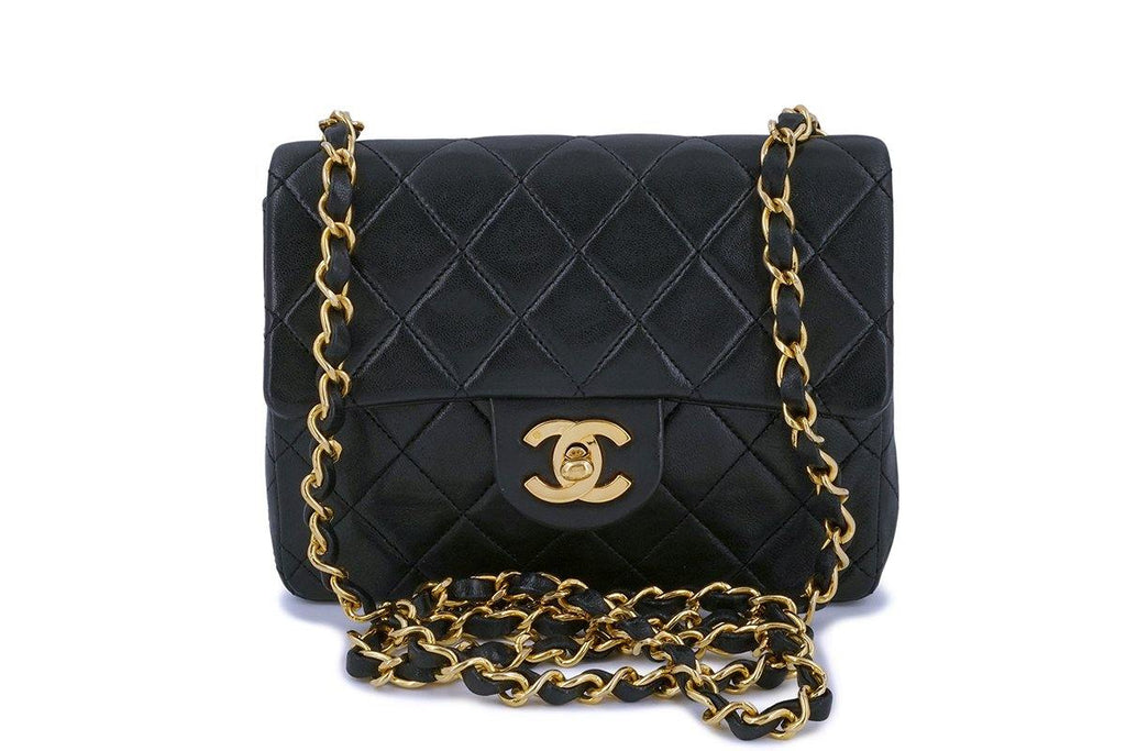 Chanel Vintage Black Square Mini Classic Flap Bag 24k GHW