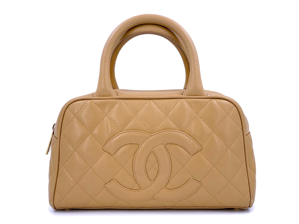 Chanel Camel Beige Caviar Quilted Small Mini Bowler Bag - Boutique Patina