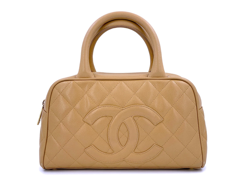 Chanel Mini Beige Quilted Caviar Coco Handle
