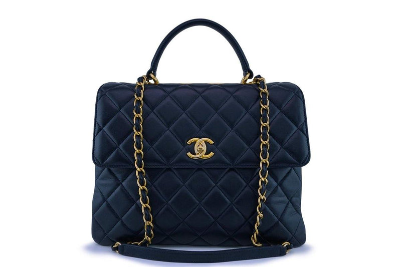 Chain Handle CC Flap Bag Quilted Caviar with Studded Detail Small