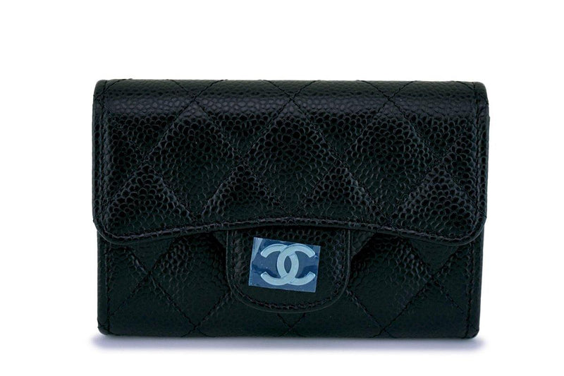 NWT Chanel Black Caviar Compact Flap Card Holder Wallet Case - Boutique Patina