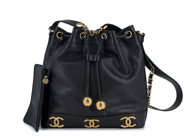 (LIKE NEW) Chanel Vintage Black Caviar Bucket Drawstring Bag 24k GHW - Boutique Patina