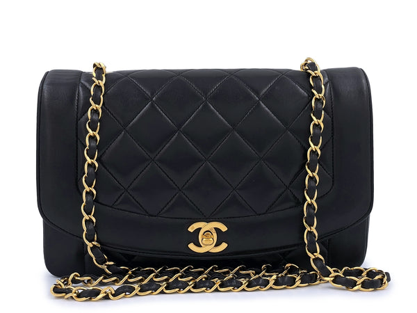 Chanel 1992 Vintage Medium Diana Bag Black Lambskin 24k GHW - Boutique Patina