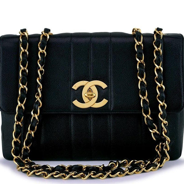 Chanel Vintage Caviar Mademoiselle Jumbo Classic Flap Bag 24k GHW