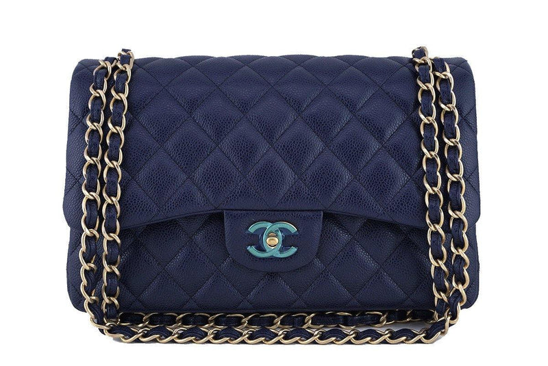 Chanel Navy Blue Caviar Jumbo 2.55 Classic Double Flap Bag - Boutique Patina