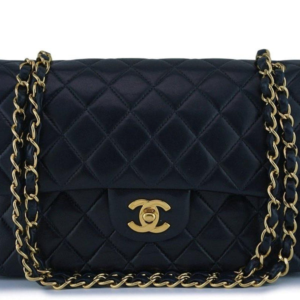 Chanel Black Lambskin Medium Classic 2.55 Double Flap Bag 18k