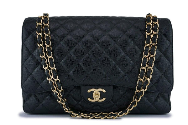 Chanel Black Caviar Maxi Quilted Classic 2.55 Jumbo XL Double Flap Bag GHW - Boutique Patina
