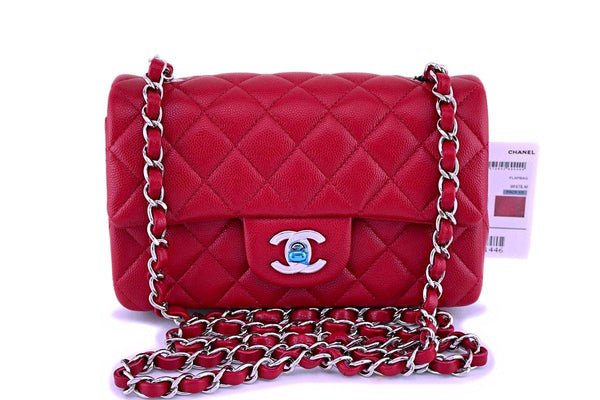 NWT 18B Chanel Pink Red Caviar Rectangular Mini Classic Flap Bag - Boutique Patina