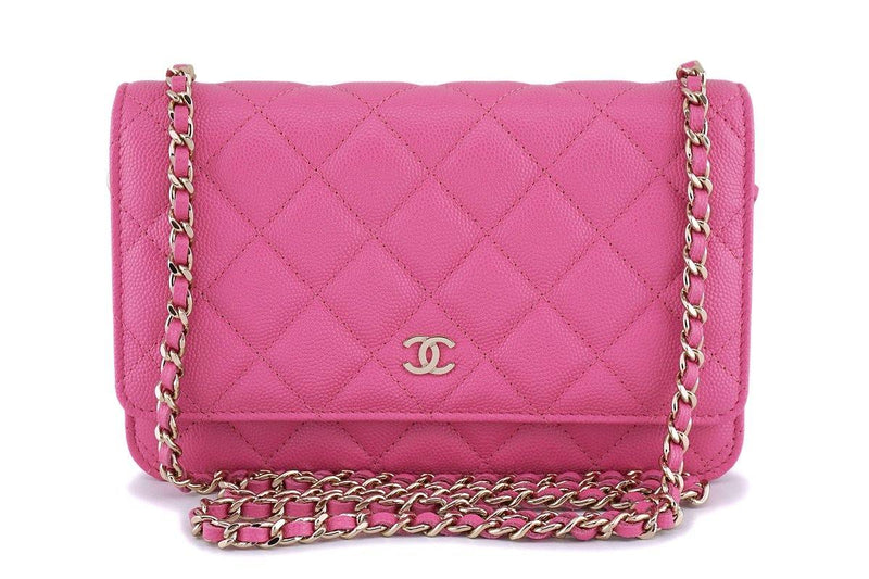 NIB 19C Chanel Caviar Pink Classic Wallet on Chain WOC Flap Bag