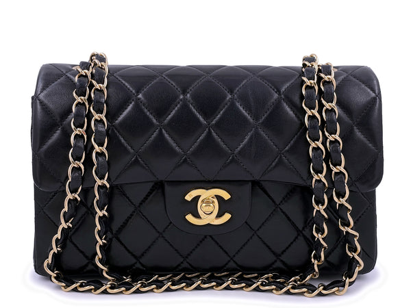 Chanel Vintage Black Small Classic Double Flap Bag 24k GHW Lambskin - Boutique Patina
