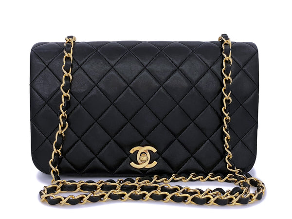Chanel 1990 Vintage Black Timeless Full Flap Bag 24k GHW Lambskin - Boutique Patina
