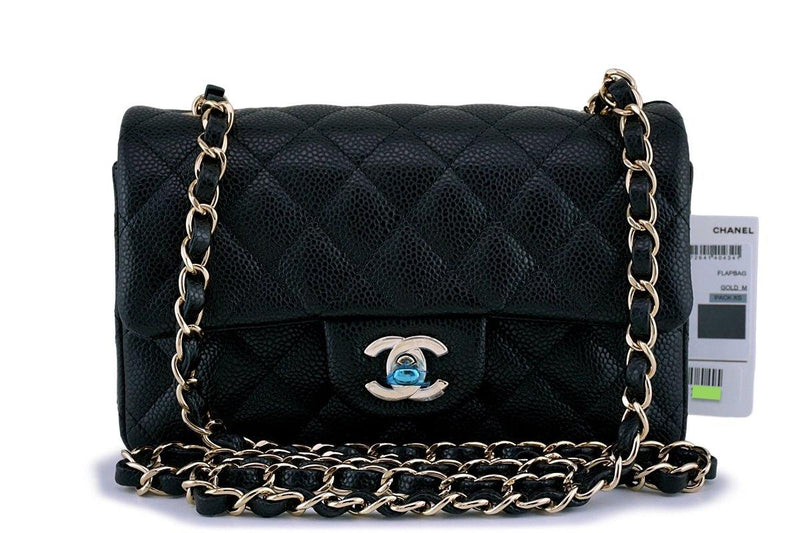 NWT 18S Chanel Black Caviar Classic  Rectangular Mini 2.55 Flap Bag GHW - Boutique Patina