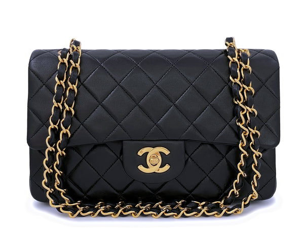 Chanel 1993 Vintage Black Small Classic Double Flap Bag 24k GHW Lambskin - Boutique Patina
