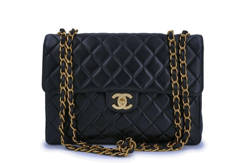 Chanel Vintage Black Lambskin Jumbo Classic Flap Bag 24k GHW - Boutique Patina