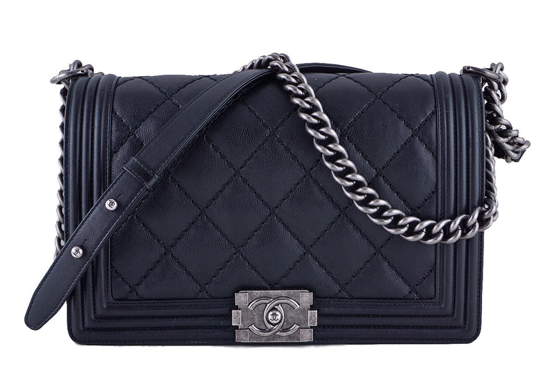 Chanel Black Calf Le Boy Classic Flap, 11in. Medium Bag - Boutique Patina