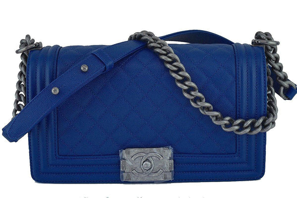 NIB 2017 Chanel Blue Caviar Medium Classic Boy Flap Bag - Boutique Patina