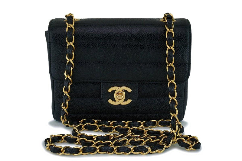 Chanel Black Caviar Quilted Leather Mini Square Classic Flap Bag GHW  Authentic
