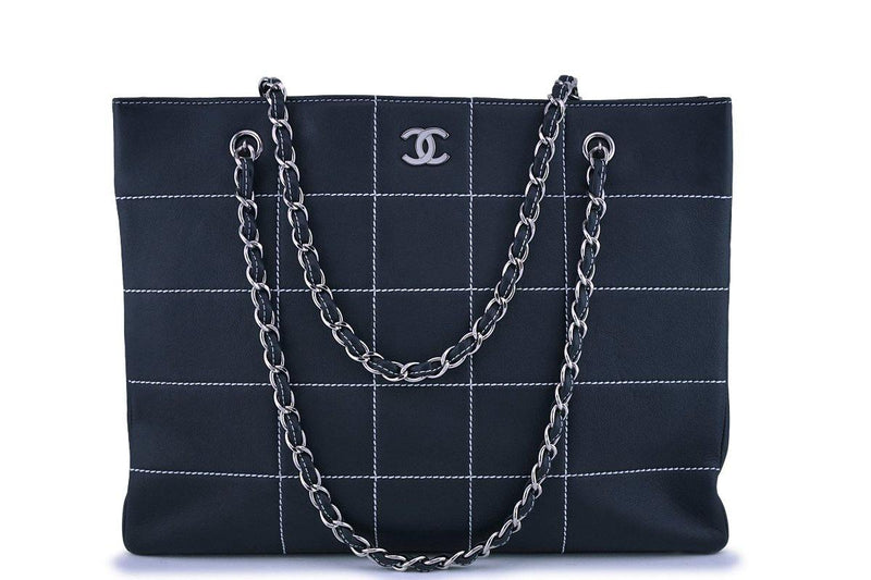 Chanel Dark Blue Contrast Stitch Giant XL Shopper Tote Bag - Boutique Patina