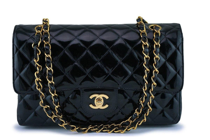 Chanel Black Patent Medium Classic Double Flap Bag 24k GHW