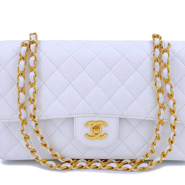 Chanel 1997 Vintage White Caviar Medium Classic Double Flap Bag